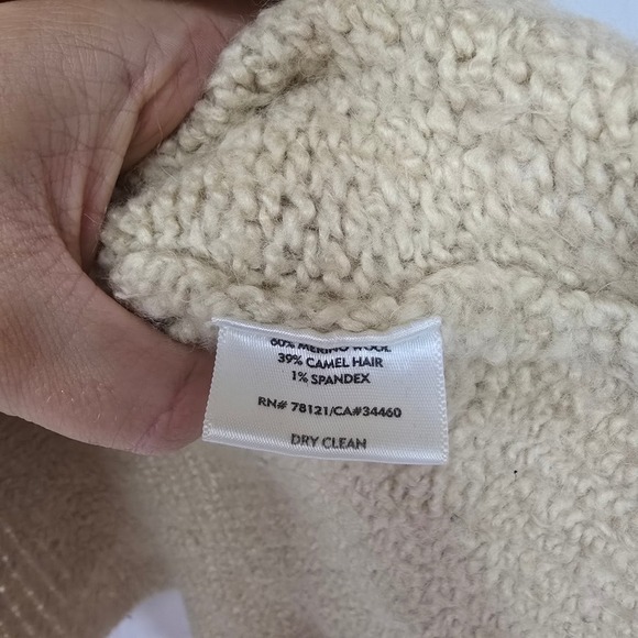 EILEEN FISHER Women's Beige Cowl Neck Chunky Knit Sweater Italian Yarn L - Picture 8 of 10